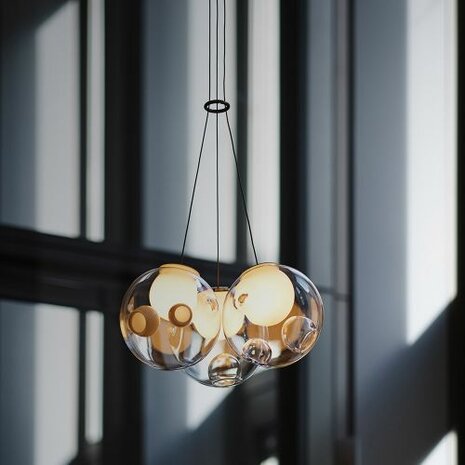 BOCCI 28.3 cluster pendant - brushed nickel + grey 6 / opaque beige / opaque grey